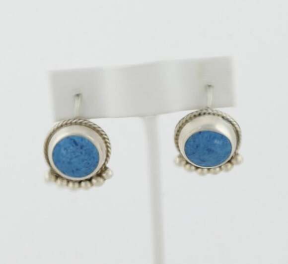 Unbranded Jewelry - Sterling Silver Sodalite Earrings Dangle Drop 1" x 3/4" Vintage Mexico